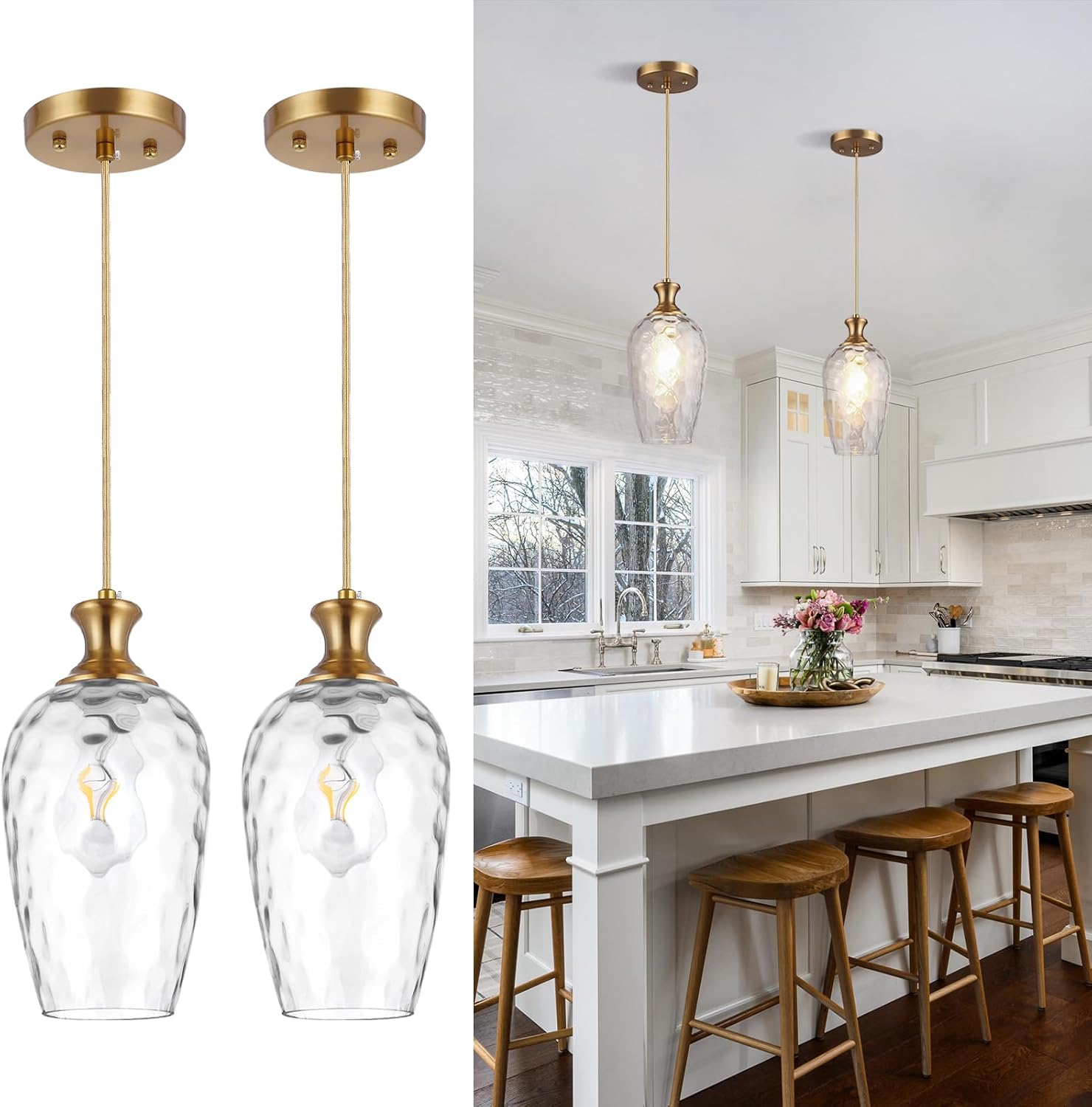 Farmhouse Black Pendant Light — 1-Light — Brushed Gold + Clear Glass
