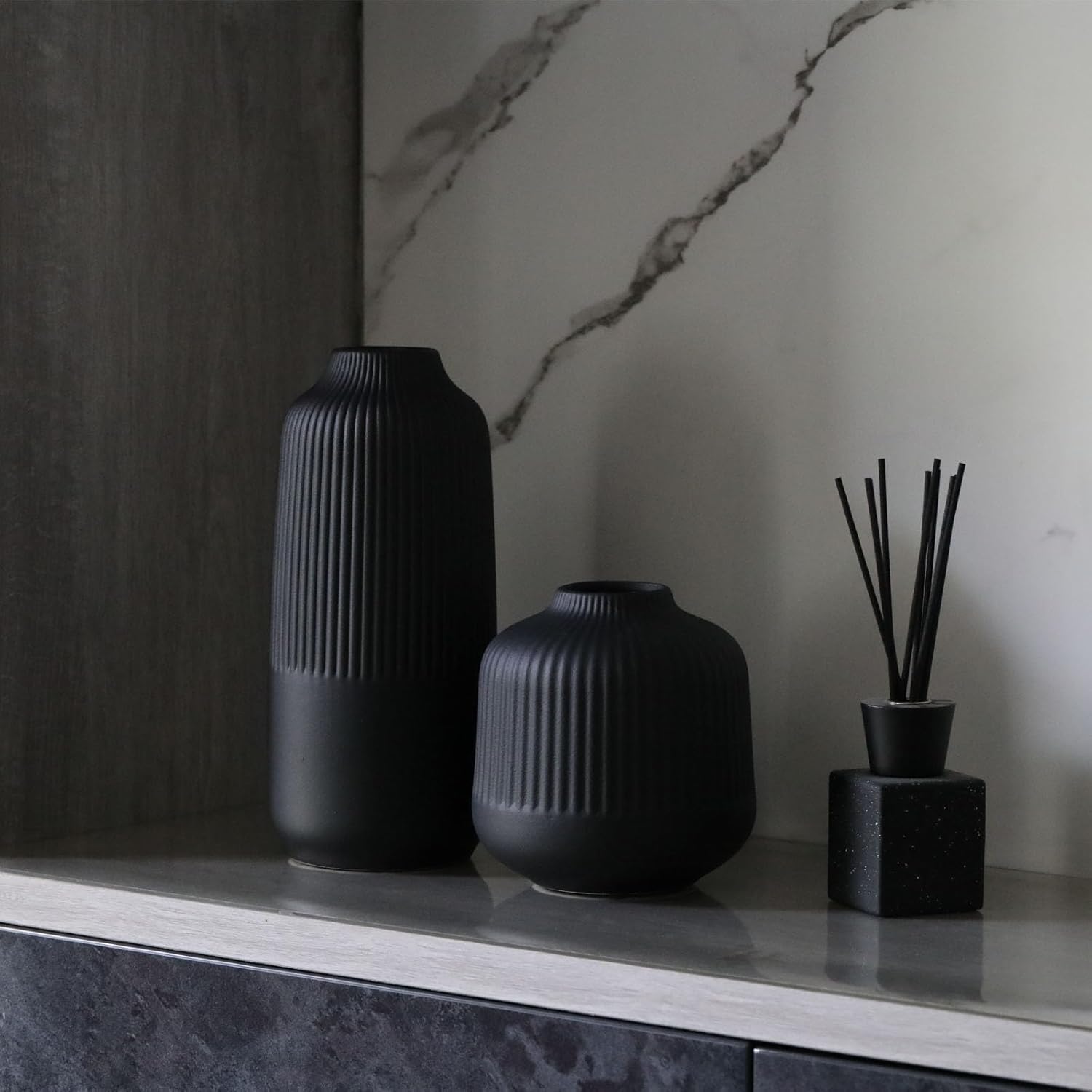 Boho Black Flower Vase — Set of 2 — Black