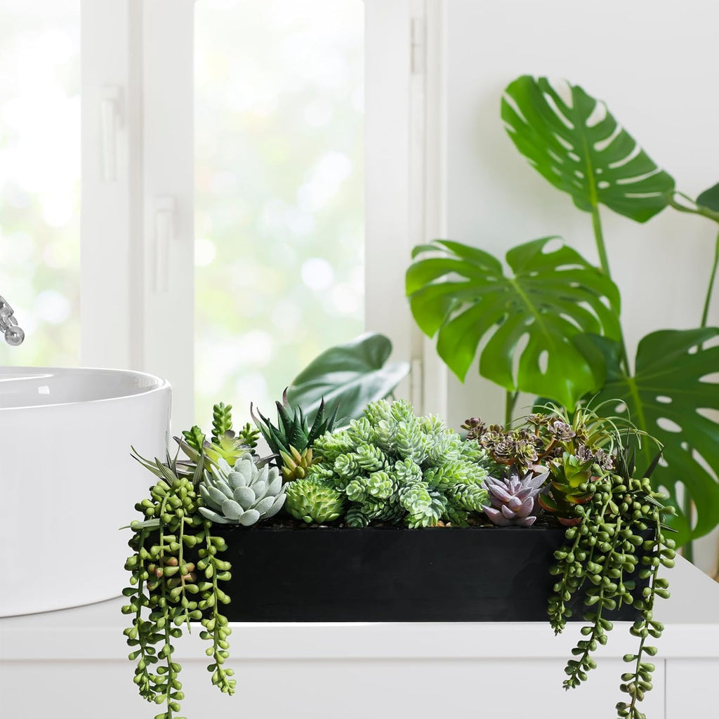 Rectangular Black Faux Succulent — 15" - View 9