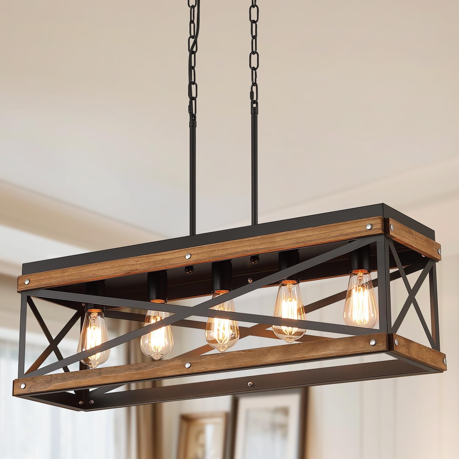 Adjustable Farmhouse Wood Candle — 1-Light — Large 5 Lights