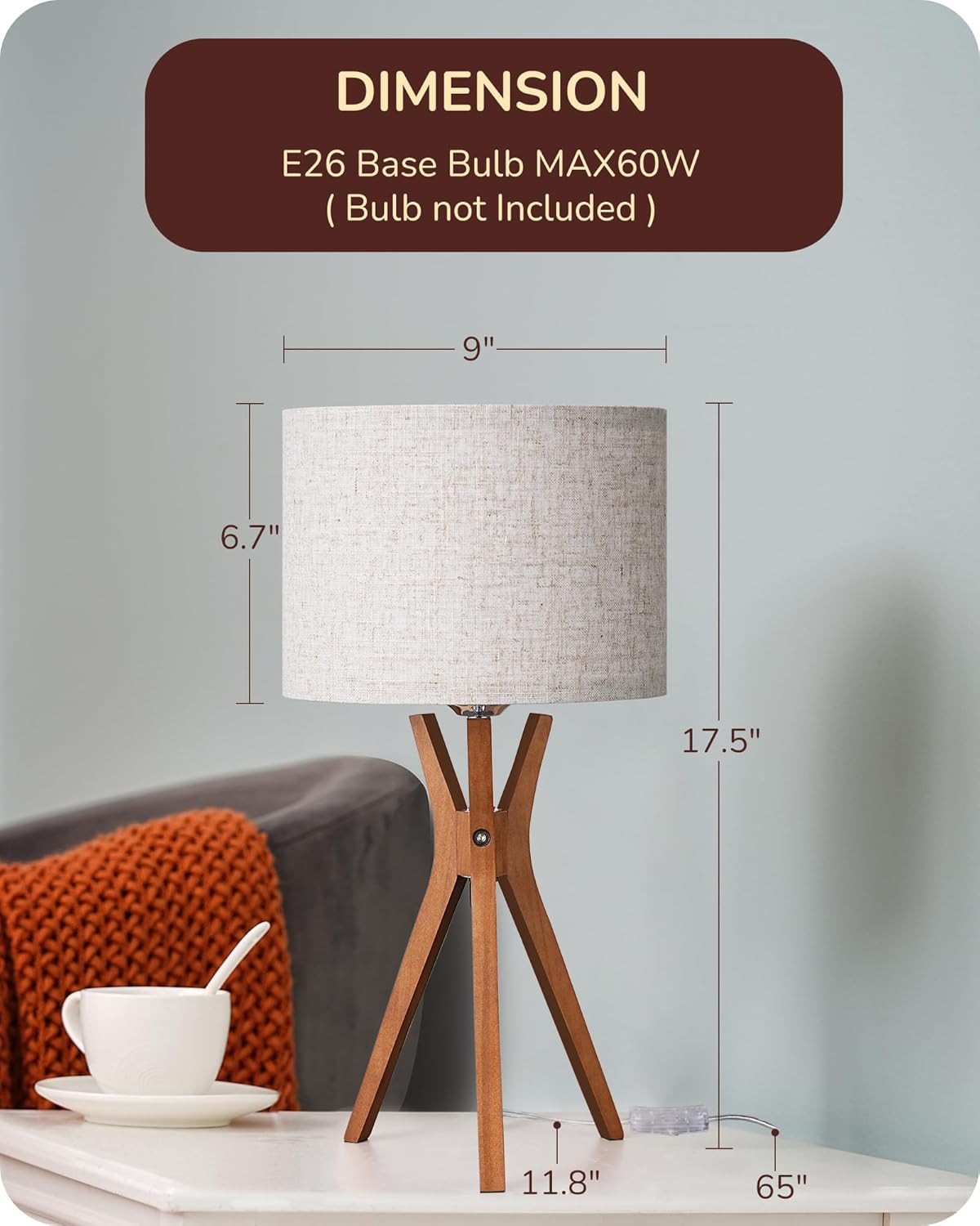 Linen Mid-Century Beige Bedside Lamp — 17.5" - View 7