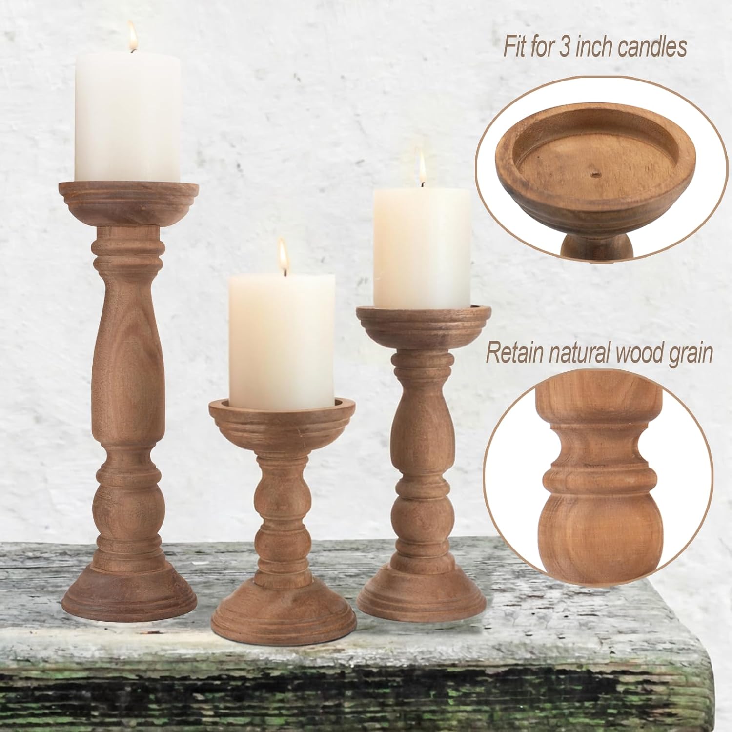 Vintage Farmhouse Beige Pillar Candle — 12" - View 2