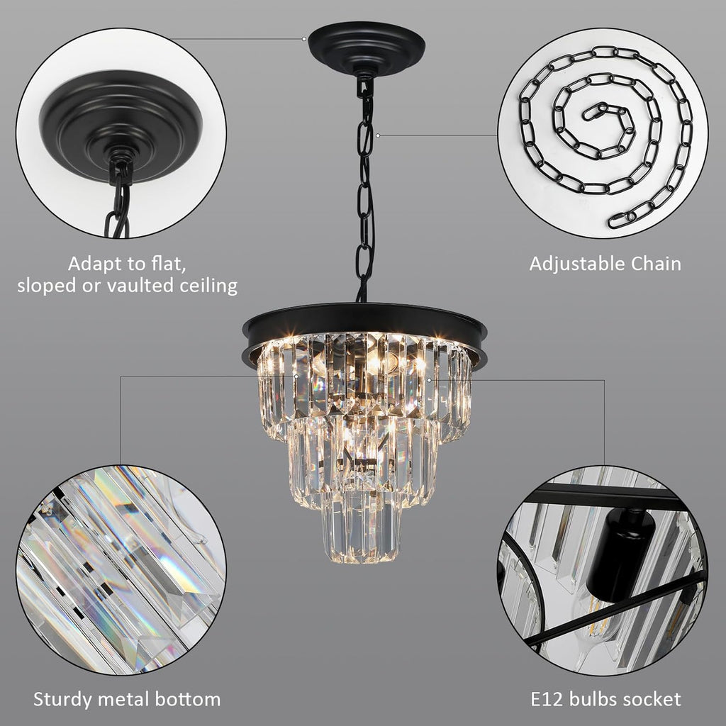 Luxe Black Chandelier — 12" - View 6
