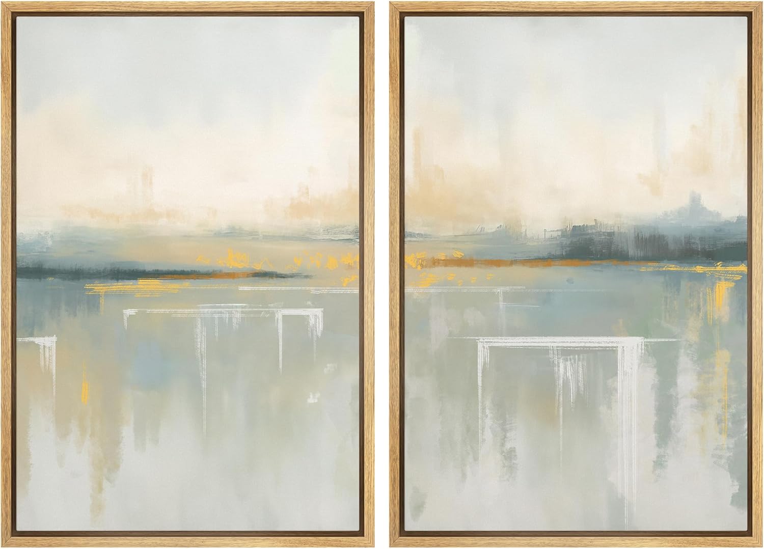 Framed Boho Fabric Wall Art — 16" — 16" x 24" x 2 Panels NATURAL