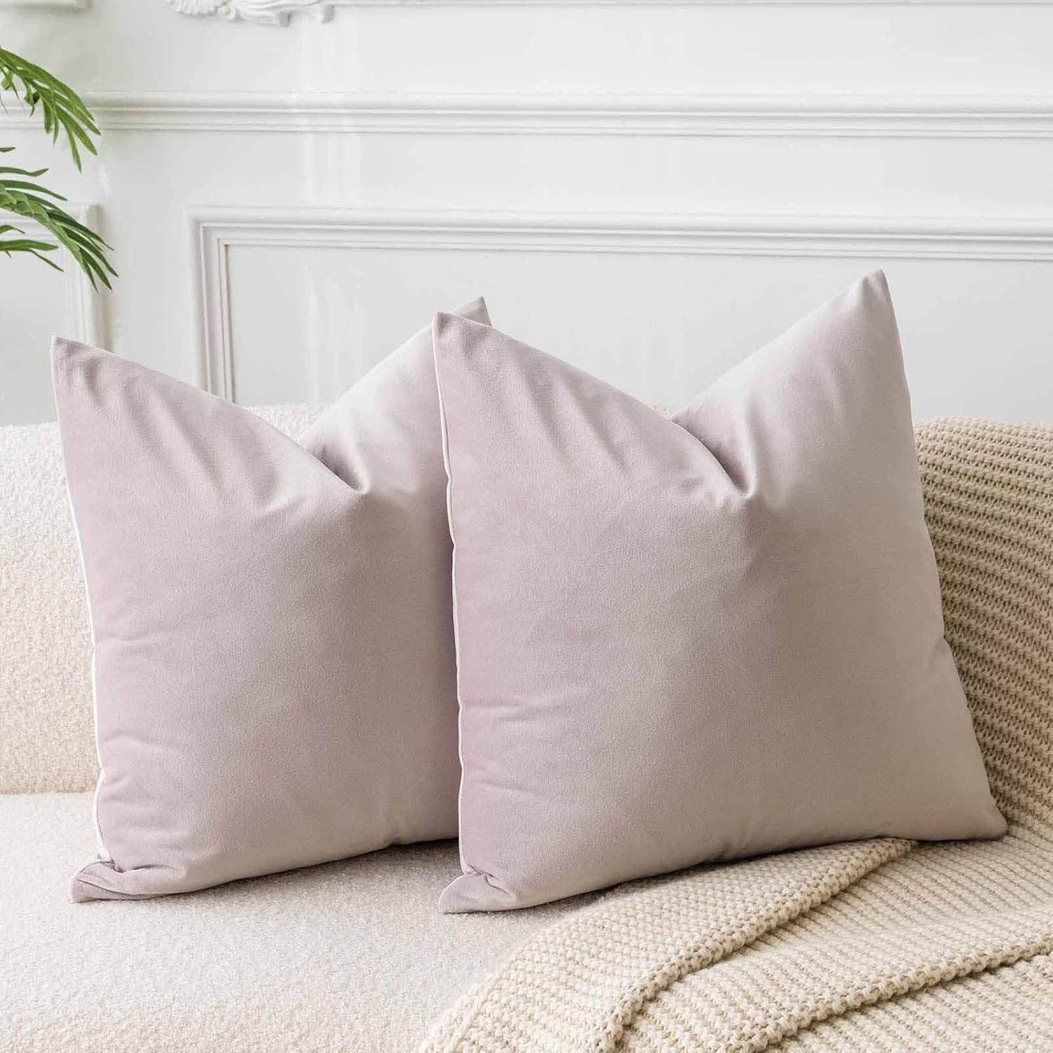 Velvet Luxe Beige Throw Pillow Cover — 20" — Champagne