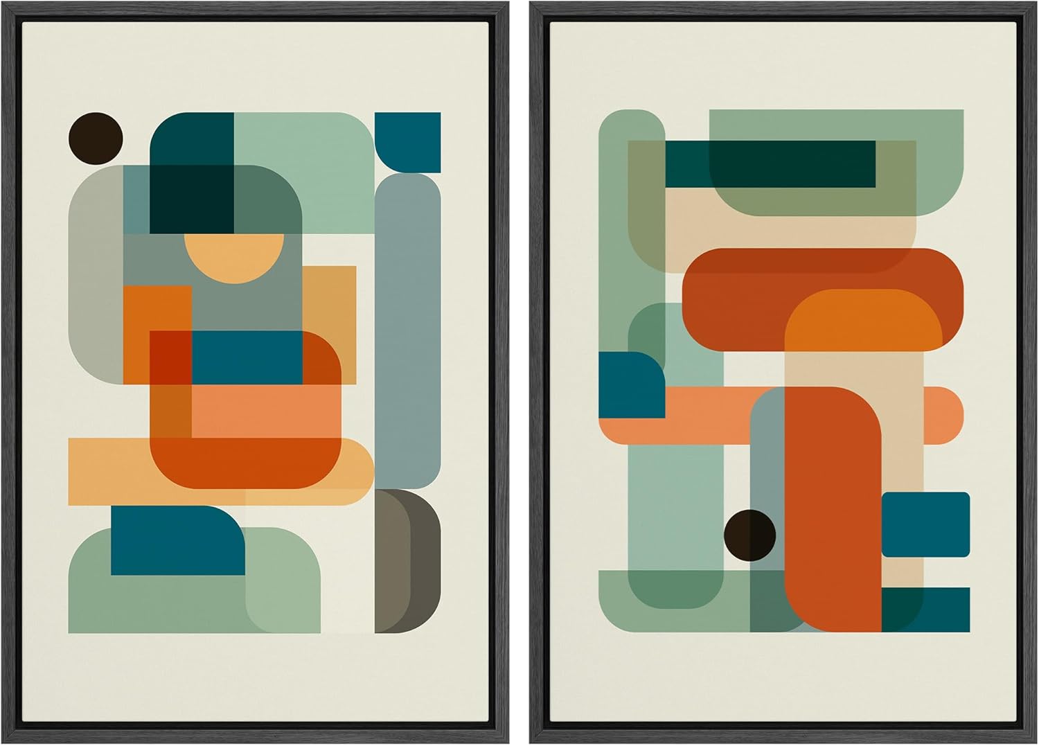 Framed Mid-Century Fabric Wall Art — 16" — 16" x 24" x 2 Panels BLACK