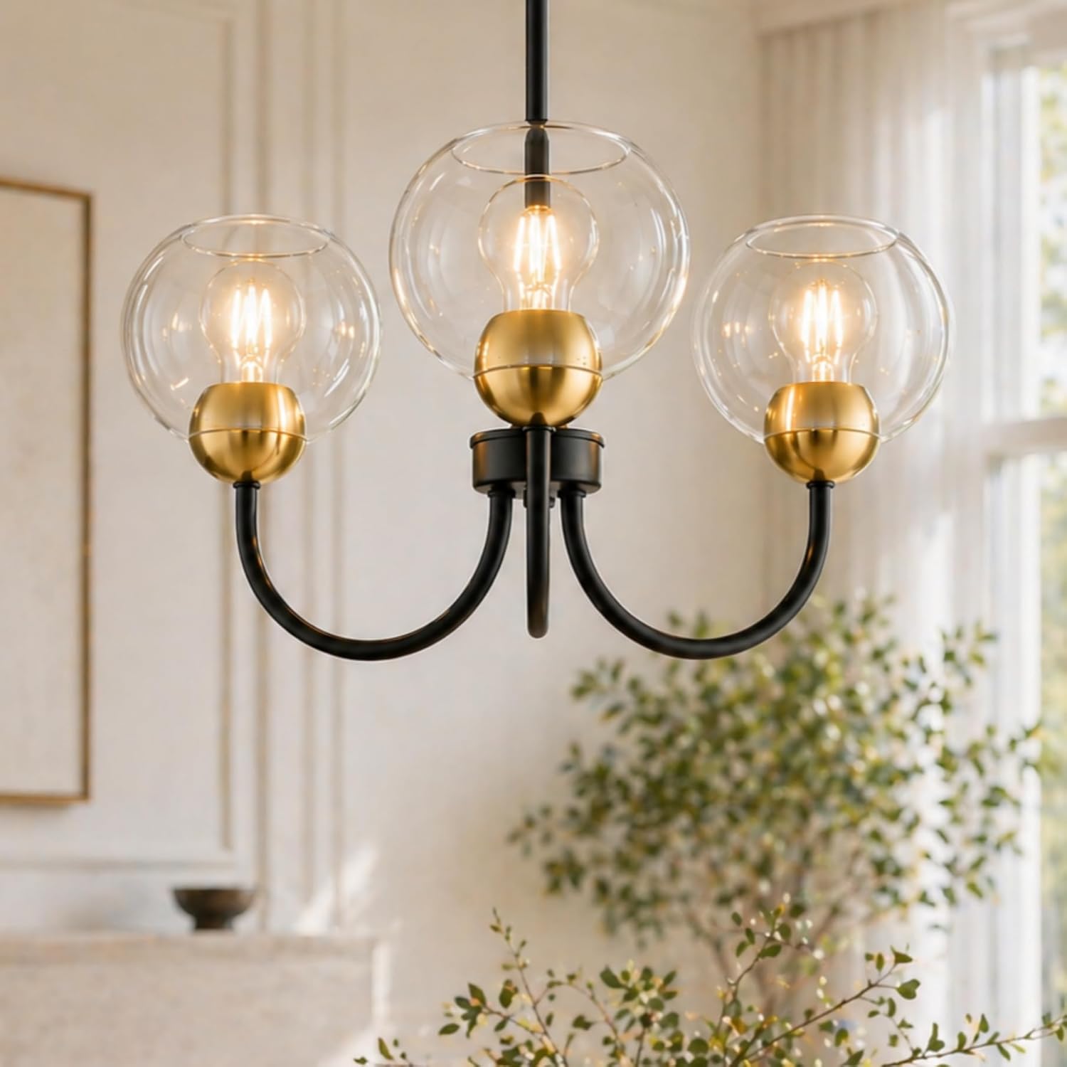 Luxe Black Pendant Light — 1-Light — Black Gold & Clear Glass - 3 Light Chandelier