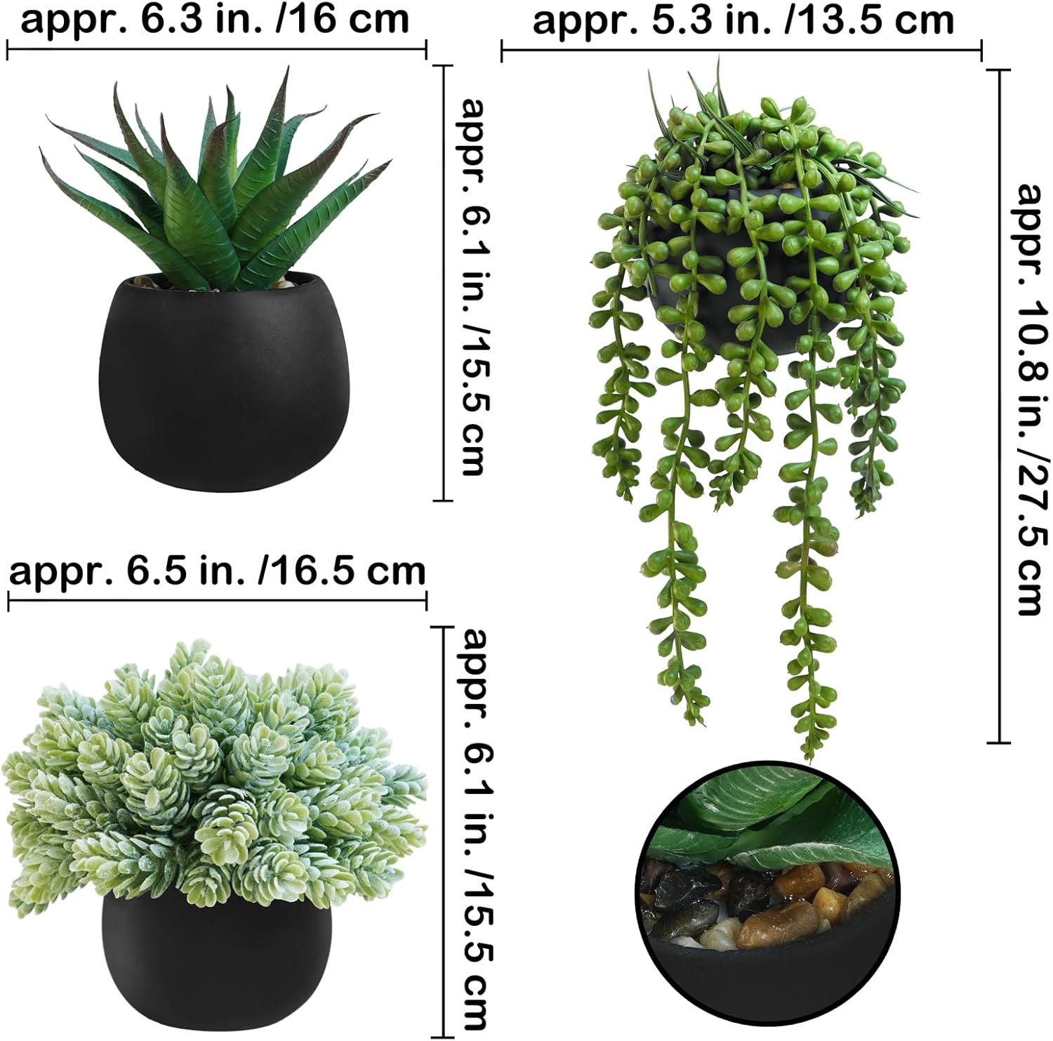 Black Artificial Plant — Set of 3 - View 2
