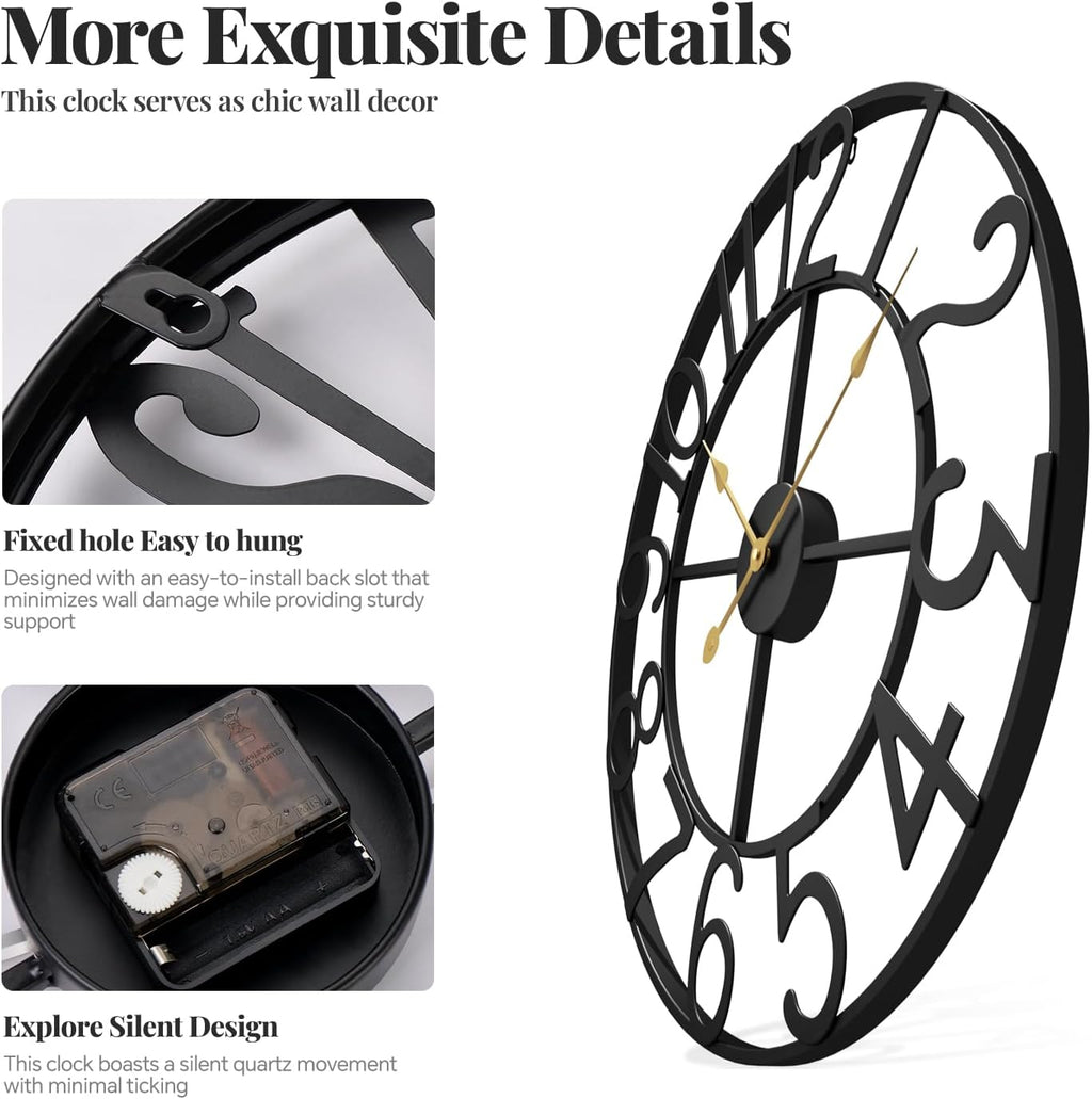 Battery-Operated Modern Black Wall Clock — 30" - View 5