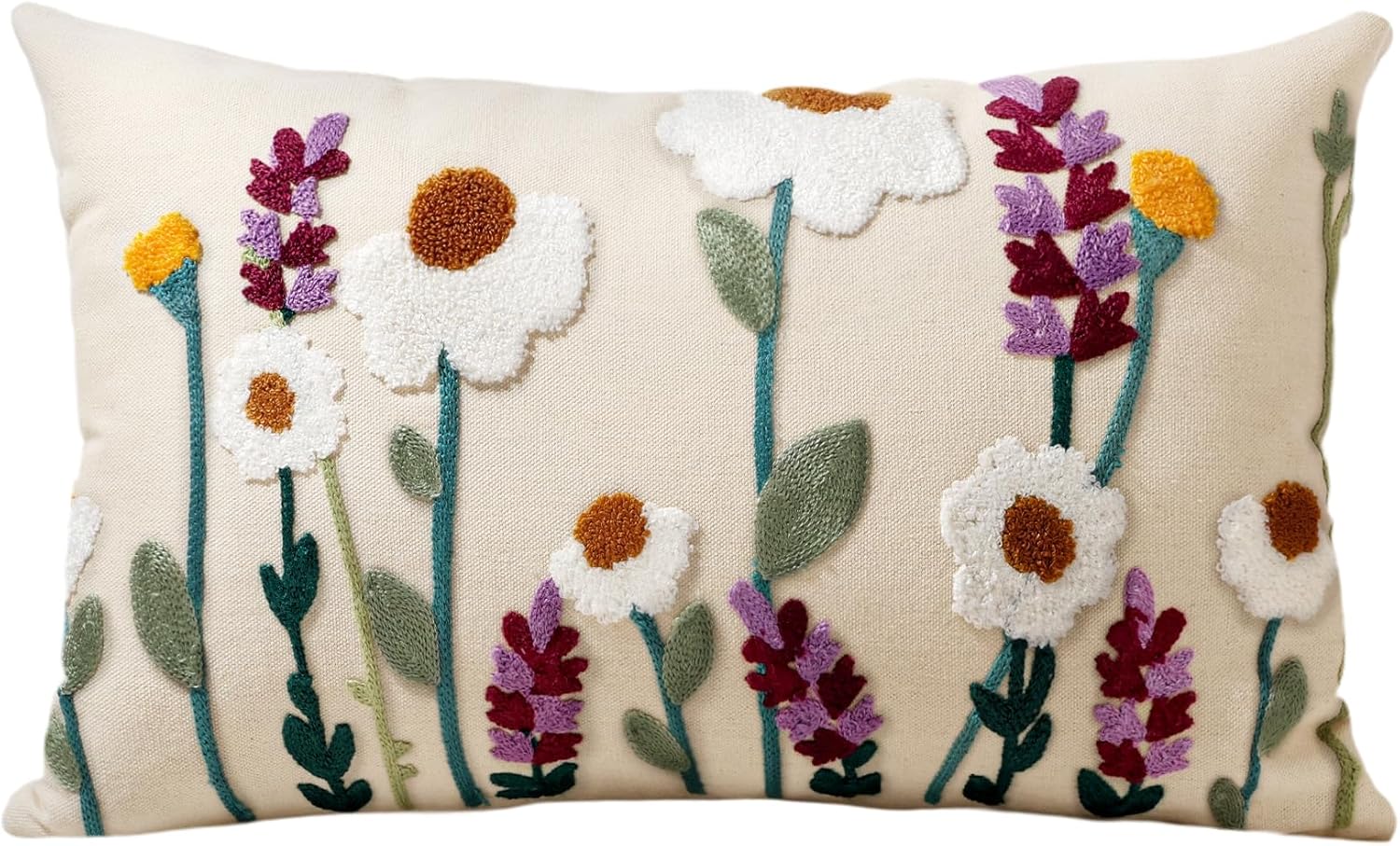 Embroidered Boho Yellow Throw Pillow Cover — 18" — Wild Floral