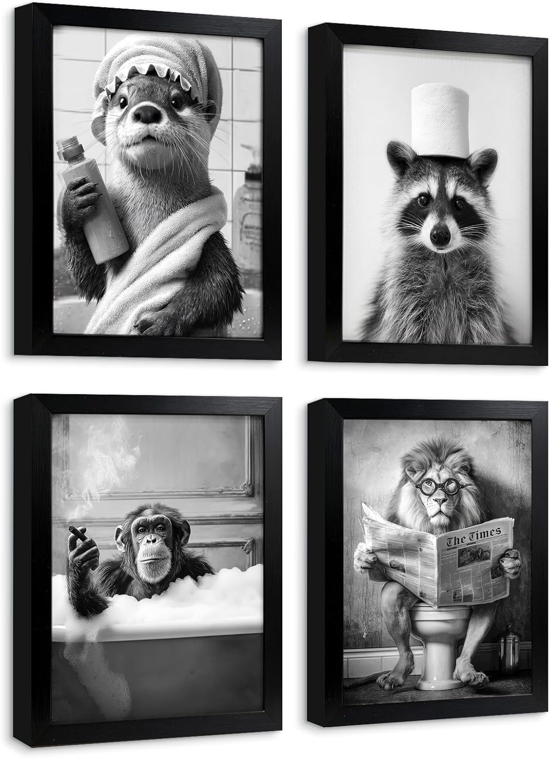 Framed Modern Black Wall Art — 12" — Funny Animals