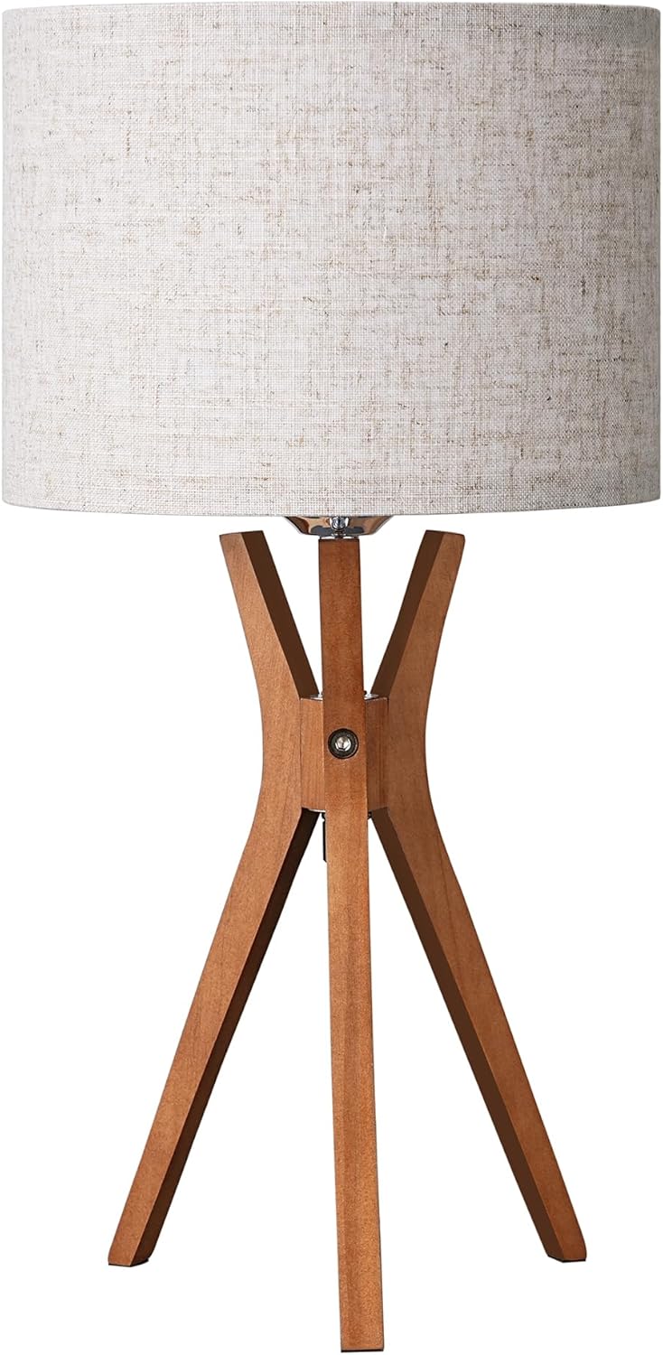 Linen Mid-Century Beige Bedside Lamp — 17.5" - View 8