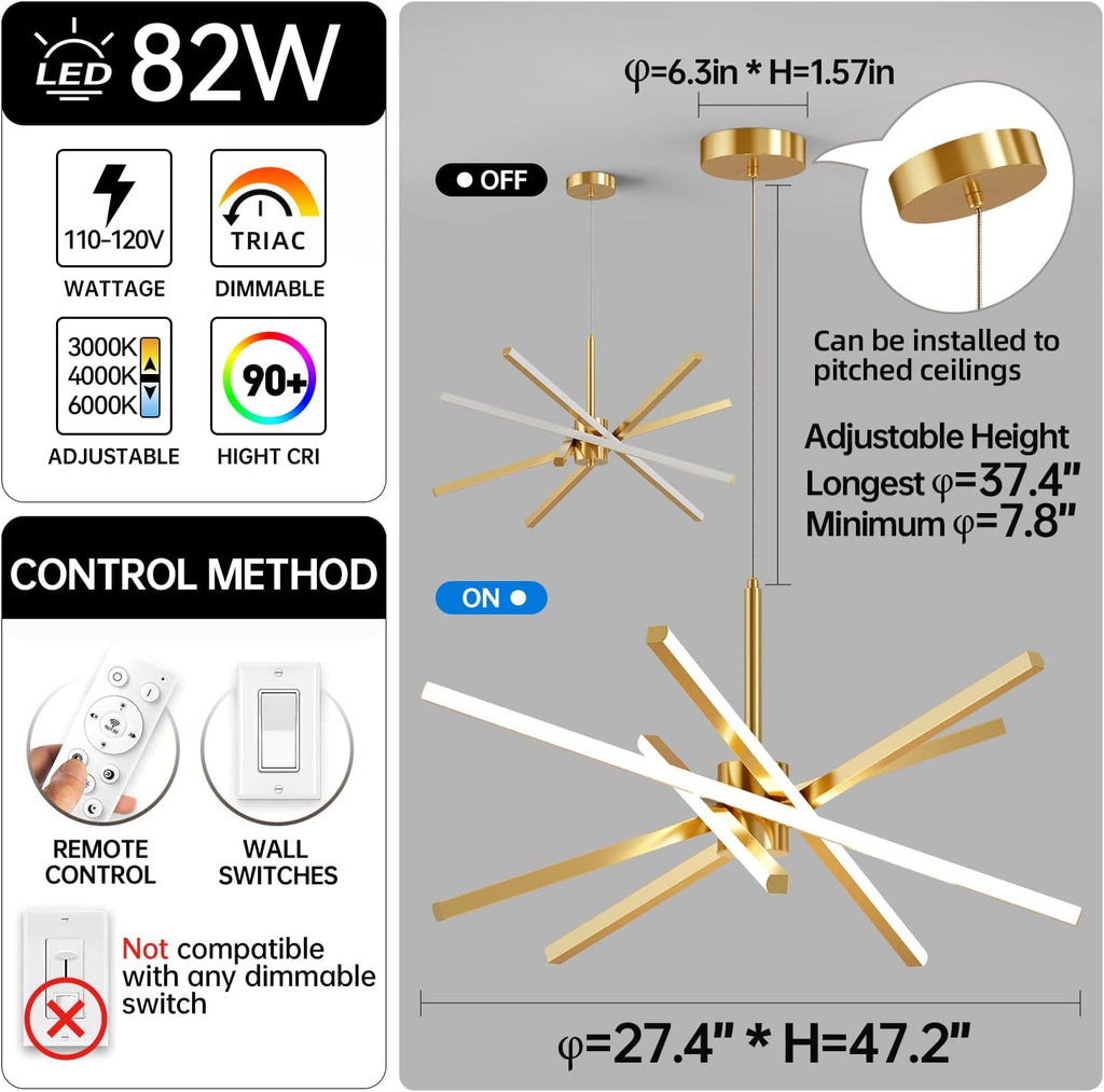 Dimmable Luxe Black Chandelier — 5" - View 3