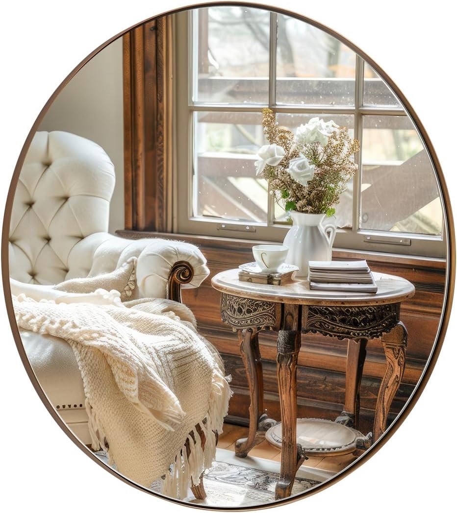 Luxe Black Round Mirror — 1" — Bronze