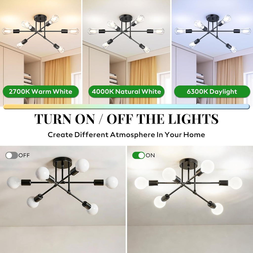 Mid-Century Black Chandelier — 6-Light - View 6