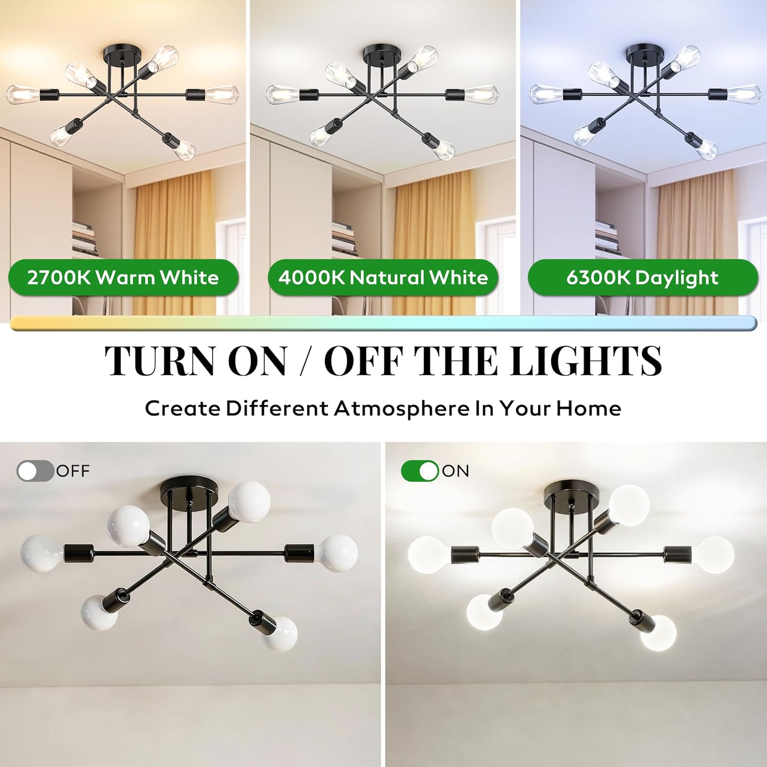 Mid-Century Black Chandelier — 6-Light - View 6