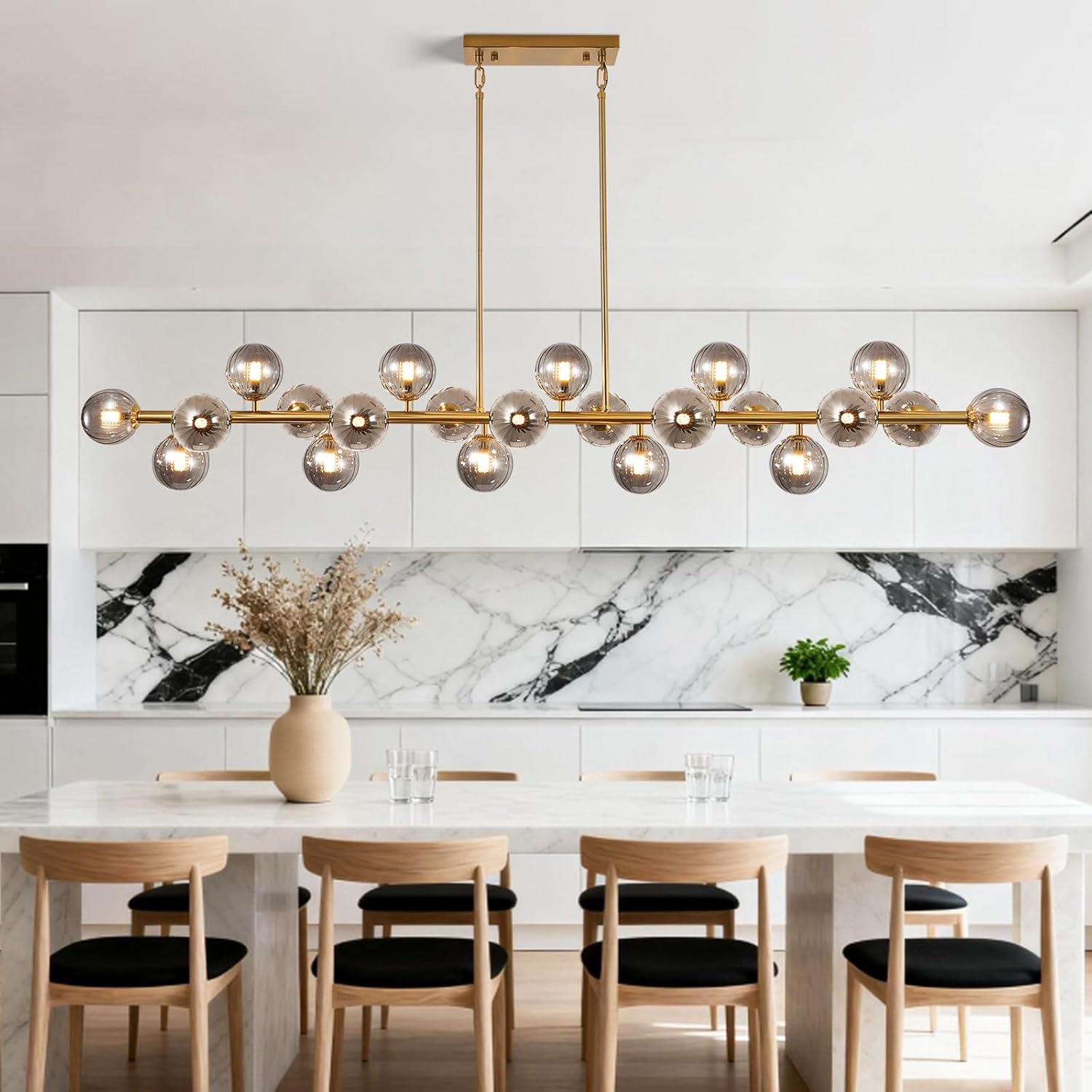 Adjustable Luxe Glass Chandelier — 16-Light — Grey-70in-22light
