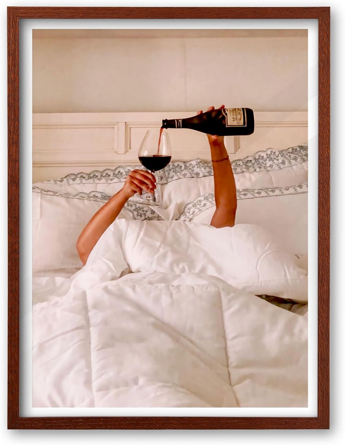Framed Mid-Century Brown Canvas Wall Art — 16" — Walnut Framed Drinking