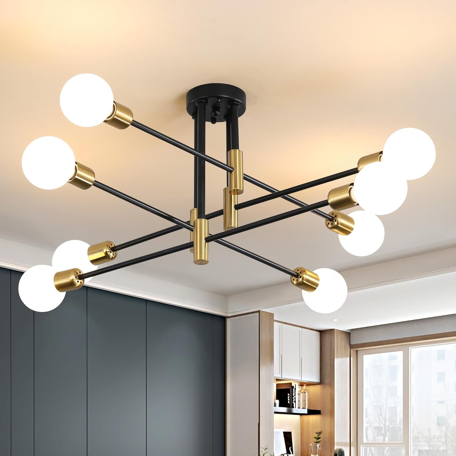 Luxe Black Chandelier — 6-Light — Black Gold