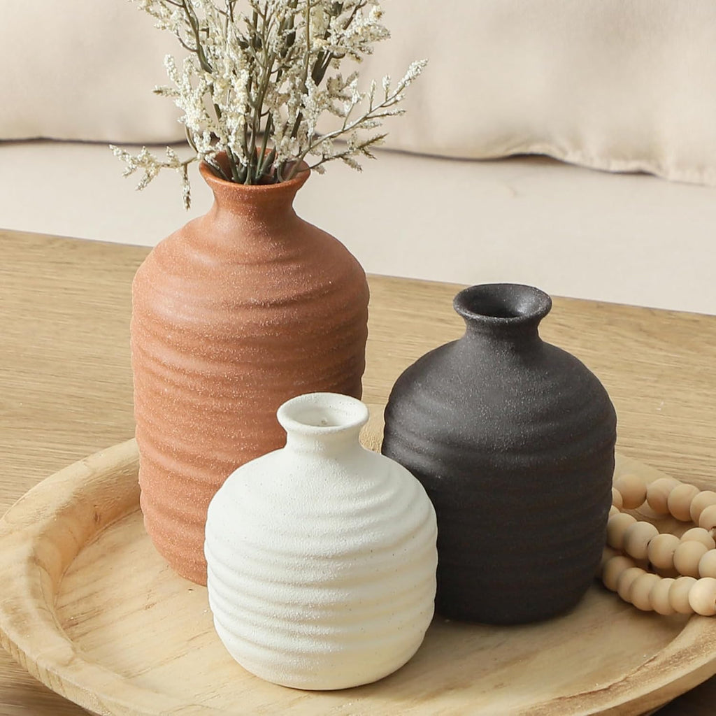Boho Brown Decorative Vase — Set of 3 — 03-short-brown
