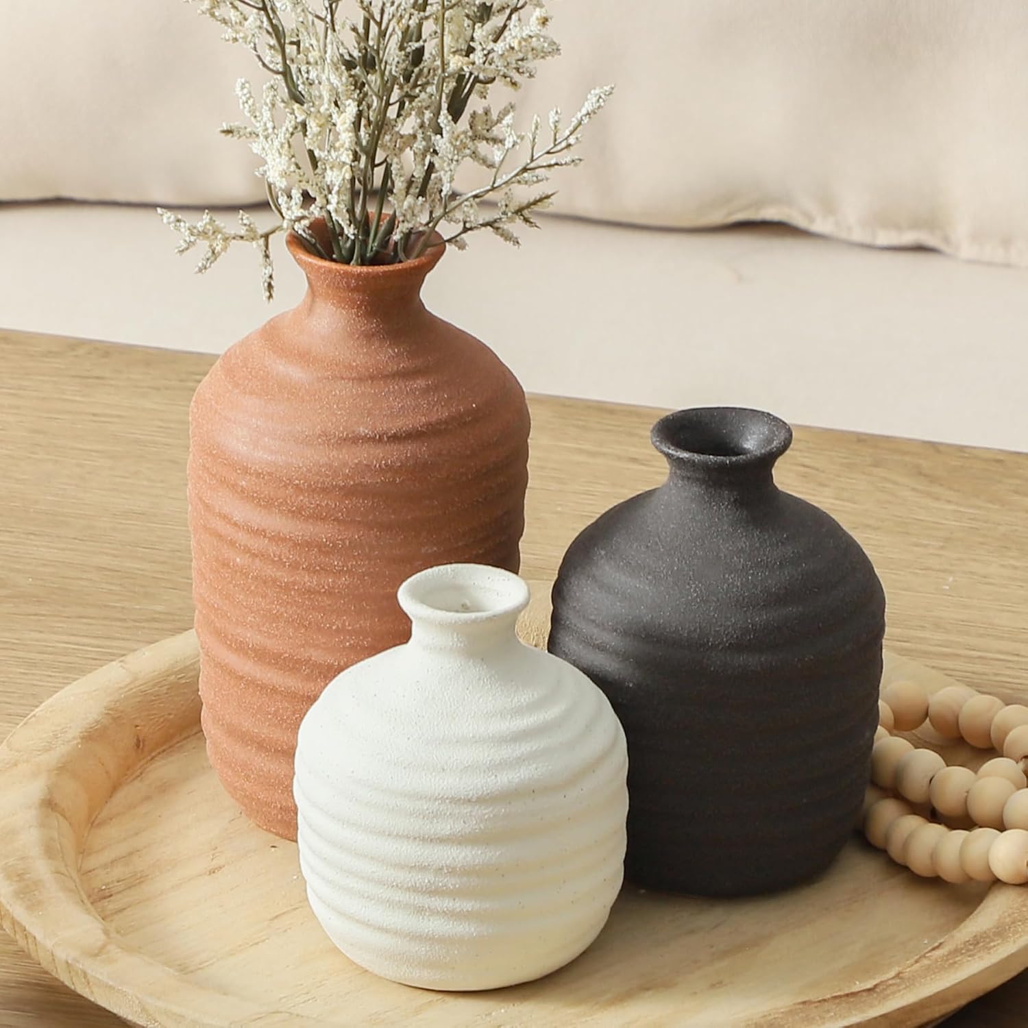 Boho Brown Decorative Vase — Set of 3 — 03-short-brown