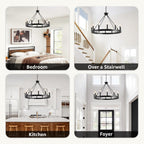 Round Farmhouse Black Chandelier — 12-Light - View 7