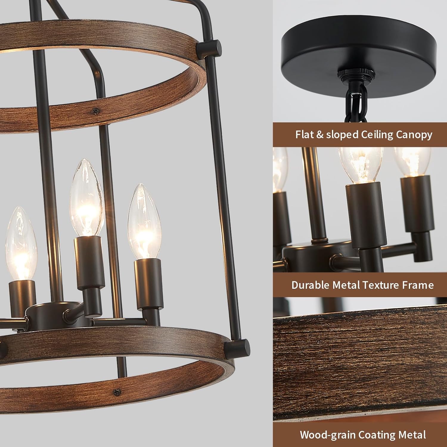 Farmhouse Black Chandelier — 4-Light - View 6