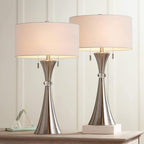 Modern Silver Table Lamp — 28" — Brushed Nickel - Smart Sockets Included