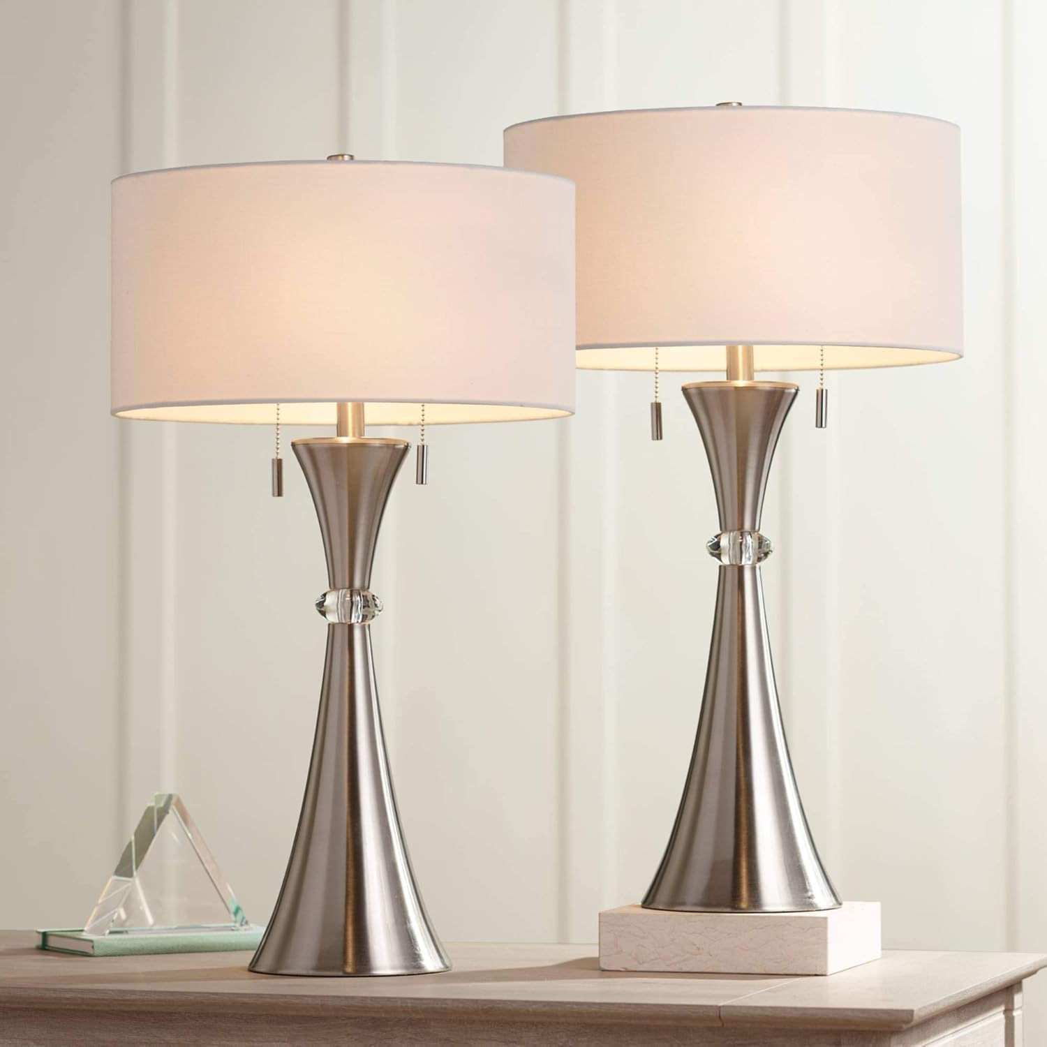 Modern Silver Table Lamp — 28" — Brushed Nickel - Smart Sockets Included