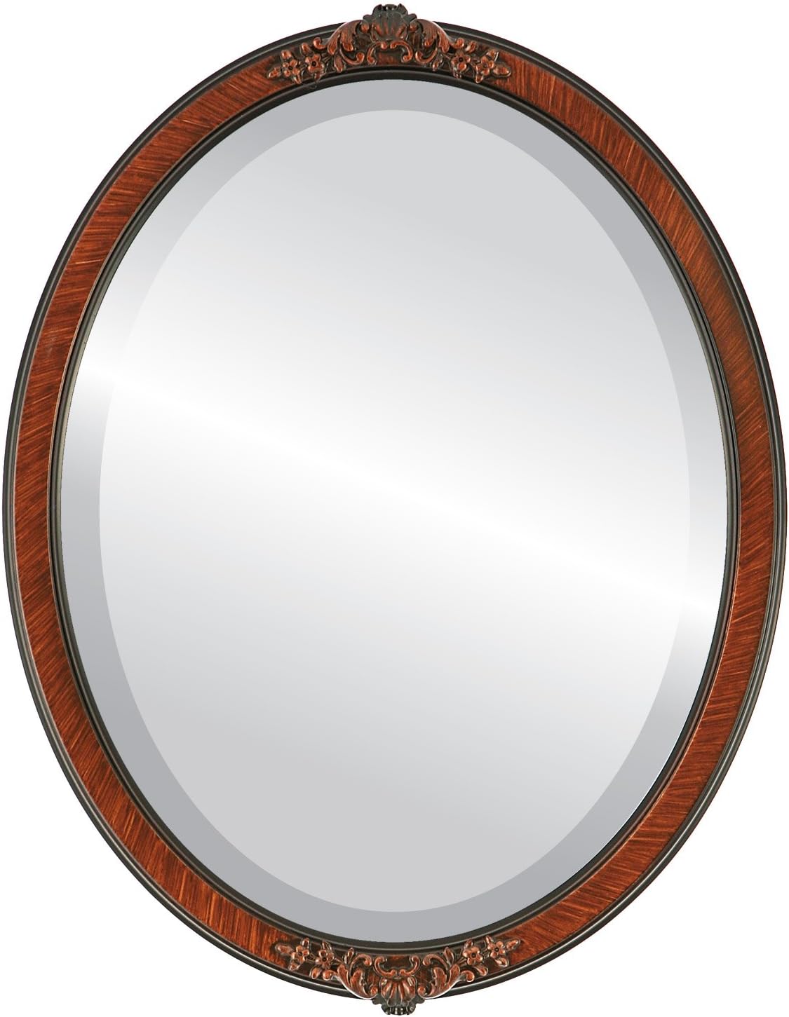 Beveled Luxe Beige Wall Mirror — 26" — Vintage Walnut