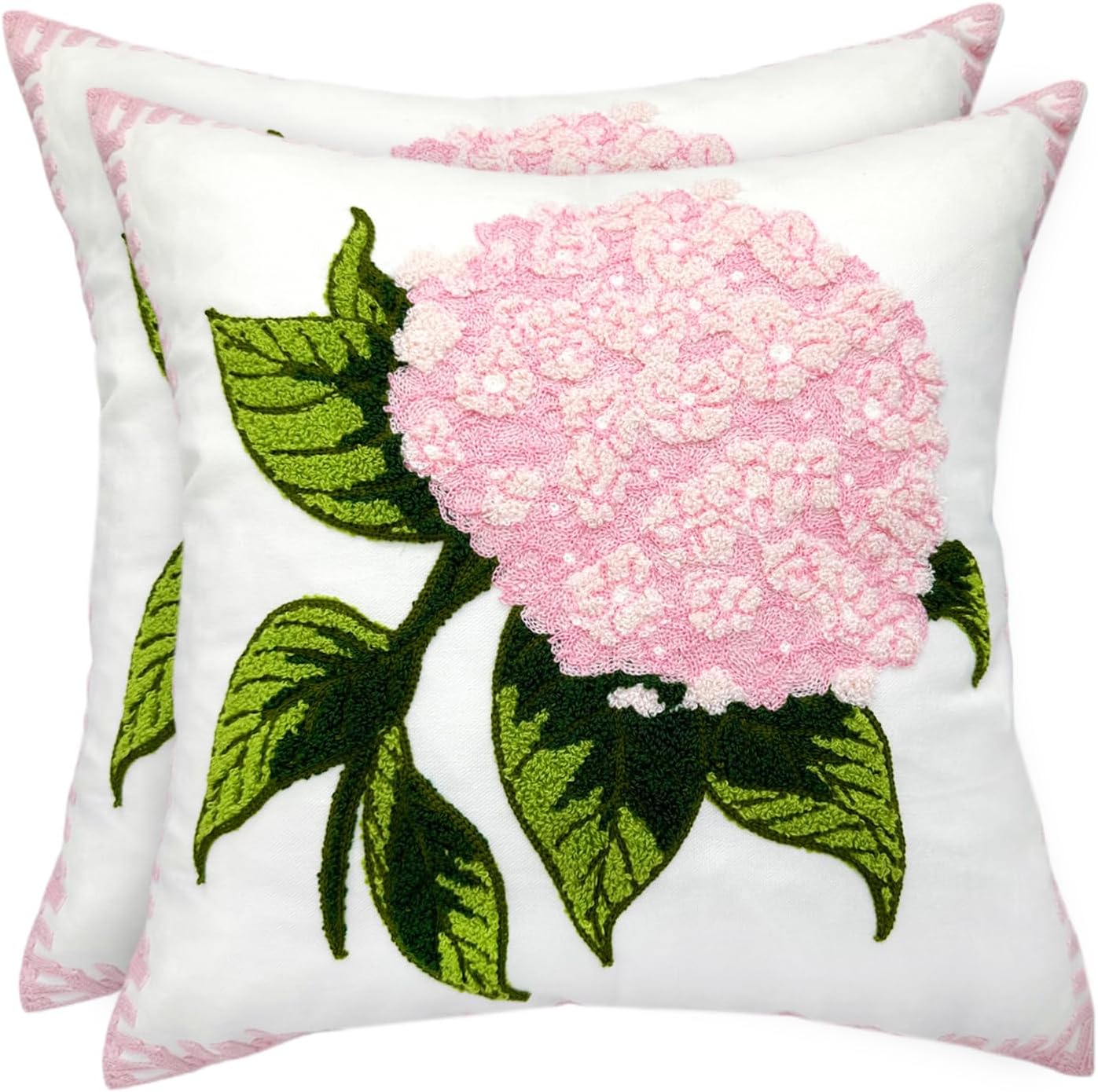 Embroidered Boho Blue Throw Pillow Cover — 18" — Hydrangea Pink