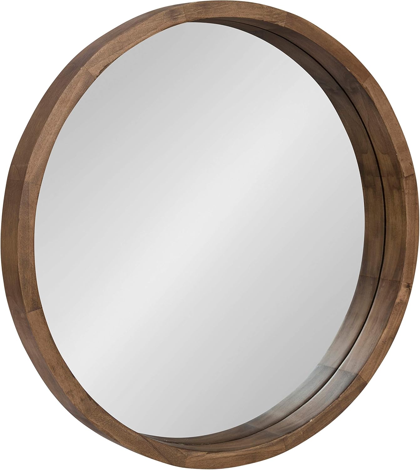 Round Farmhouse Beige Wall Mirror — 22" — Rustic Brown