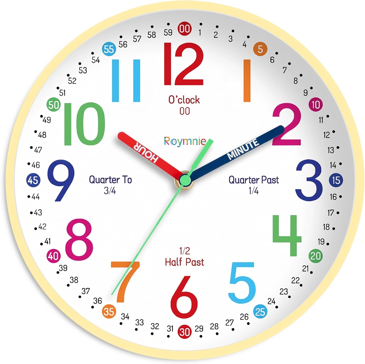 Battery Operated Blue Wall Clock — 8" — Yellow