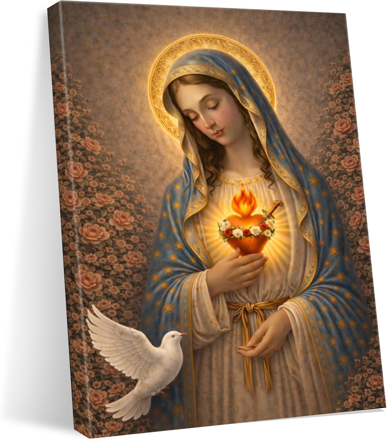 Luxe Blue Canvas Wall Art — 36" — Blue Virgin Mary Canvas Wall Art