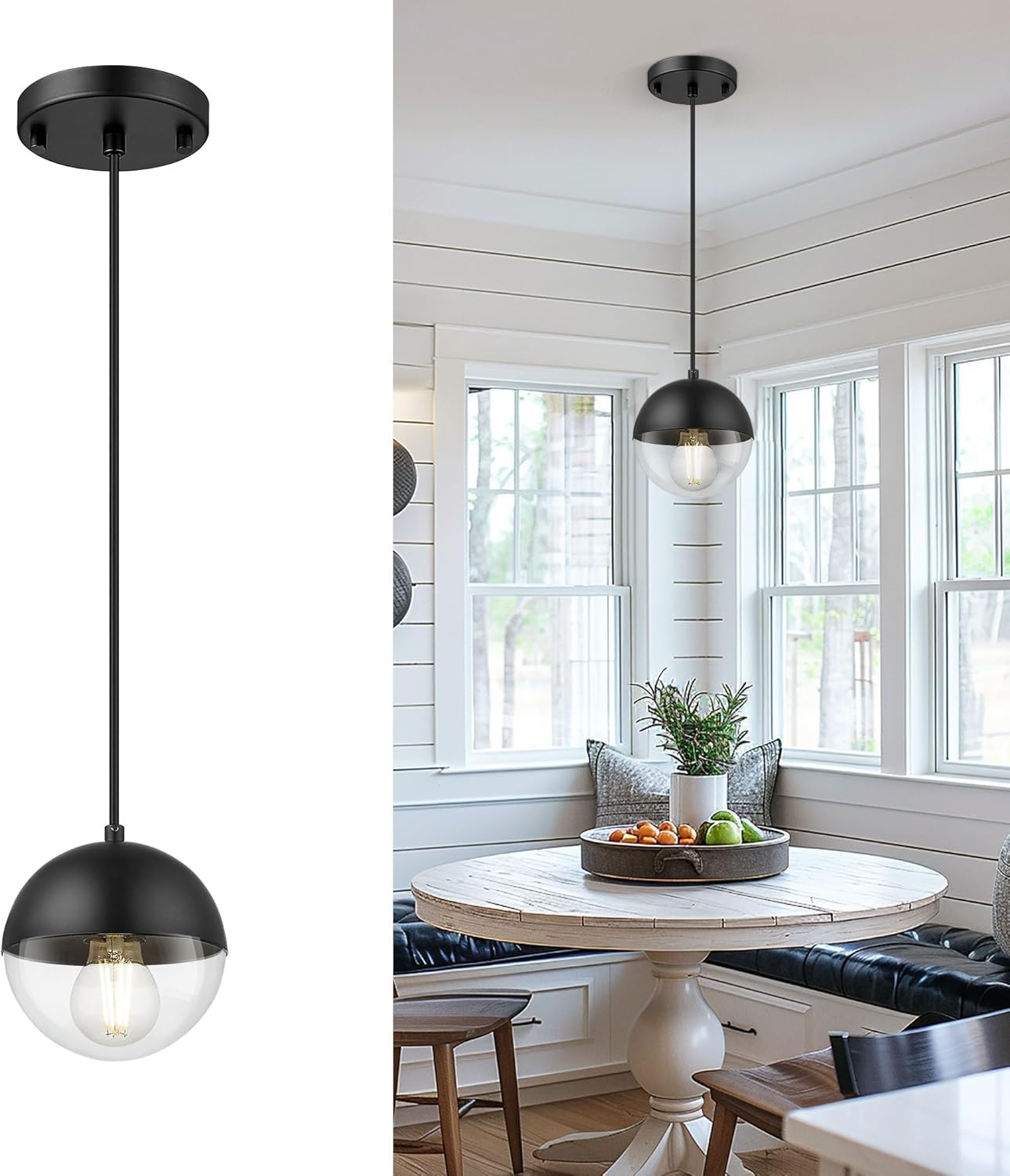 Adjustable Luxe Black Pendant Light — 6" — Black