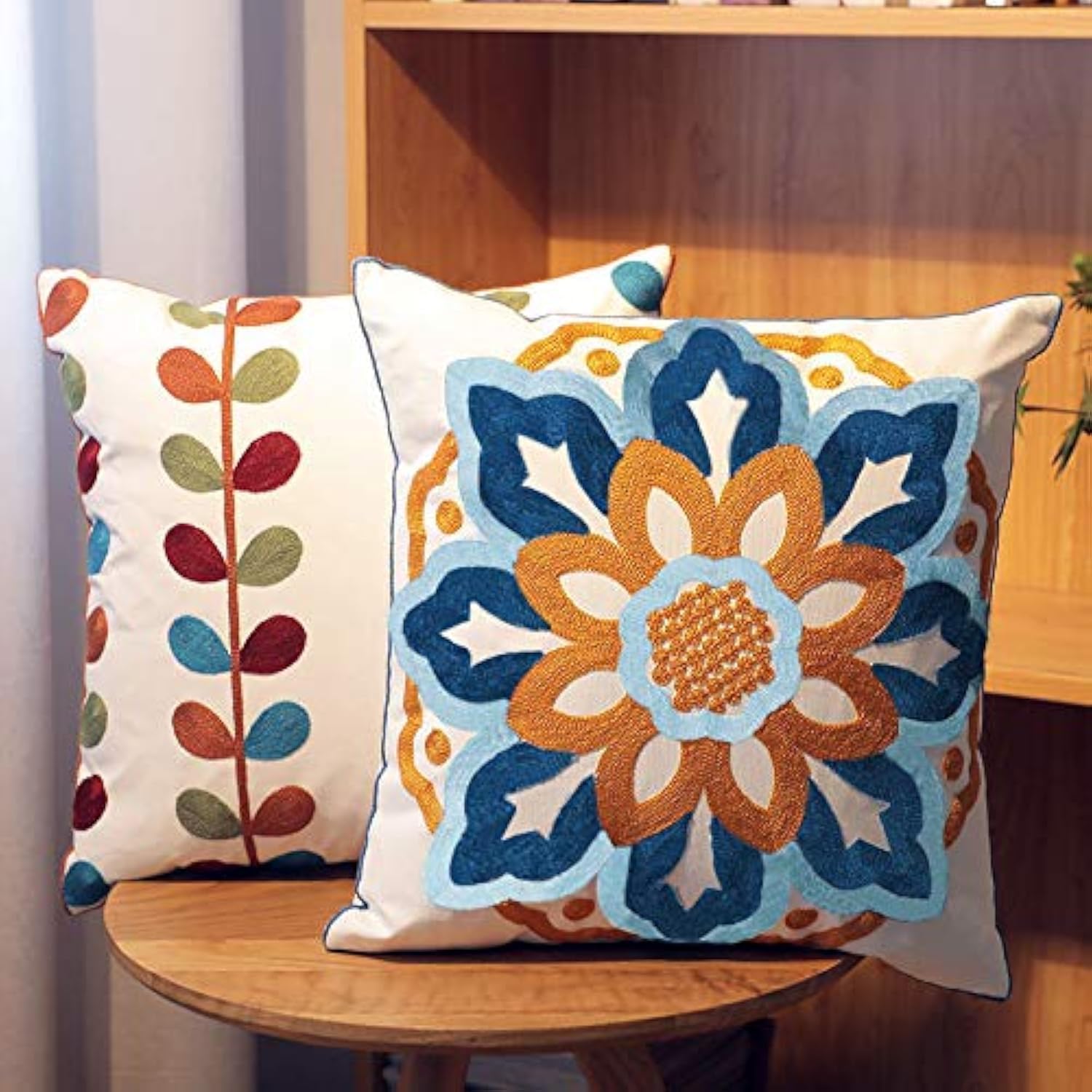 Boho Pink Throw Pillow Cover — 18x18 — Sunflower and Leaf