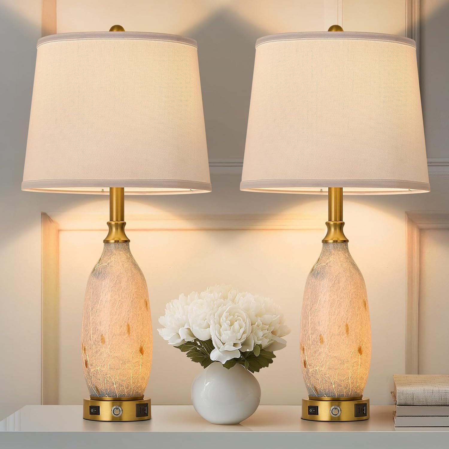 Dimmable Beige Desk Lamp — 29.5" — Blue+Gold