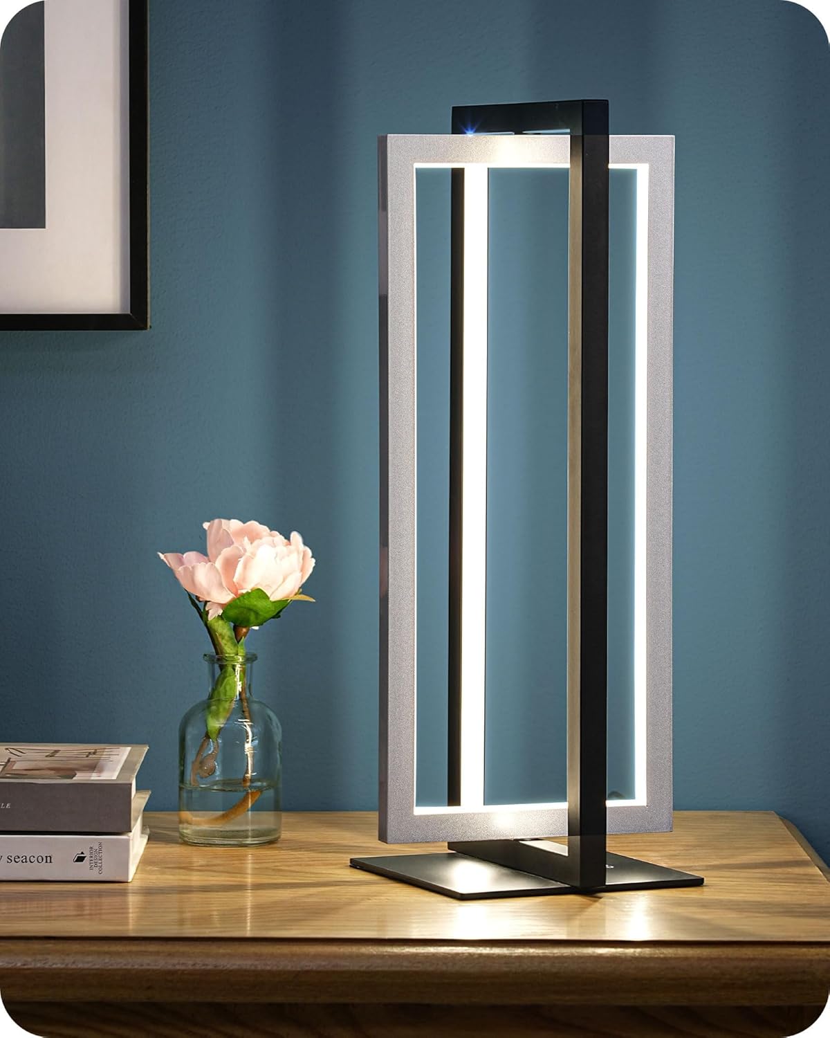 Dimmable Modern Brown Bedside Lamp — Silver
