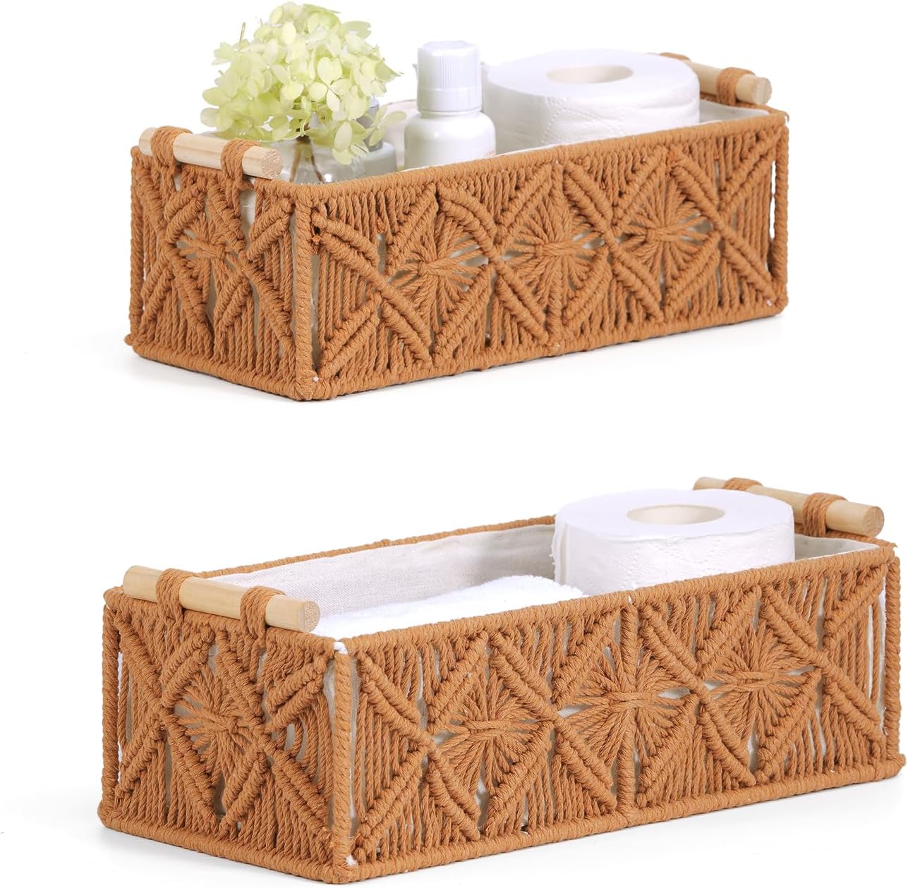 Boho Rattan Storage Basket — Set of 2 — Brown