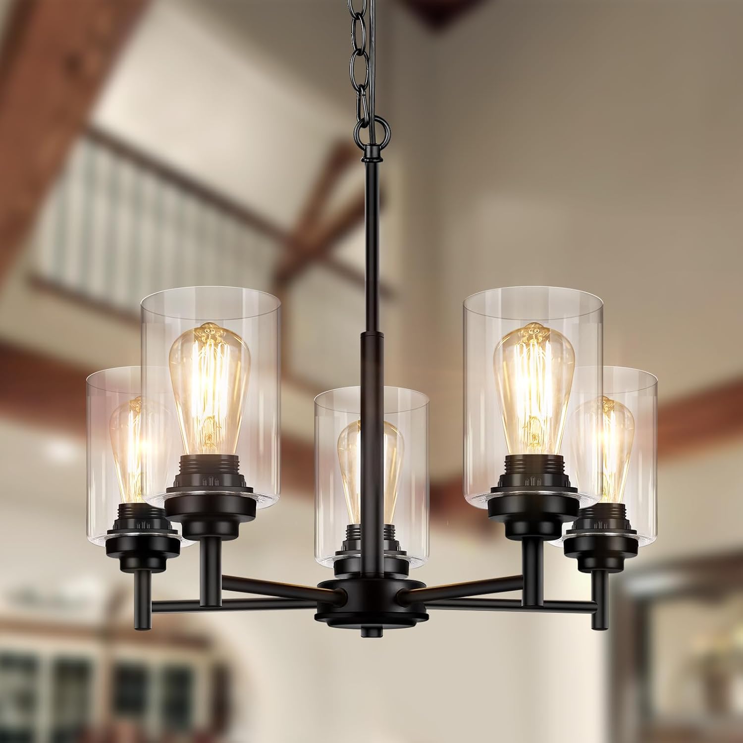 Adjustable Farmhouse Black Chandelier — 5-Light - View 8