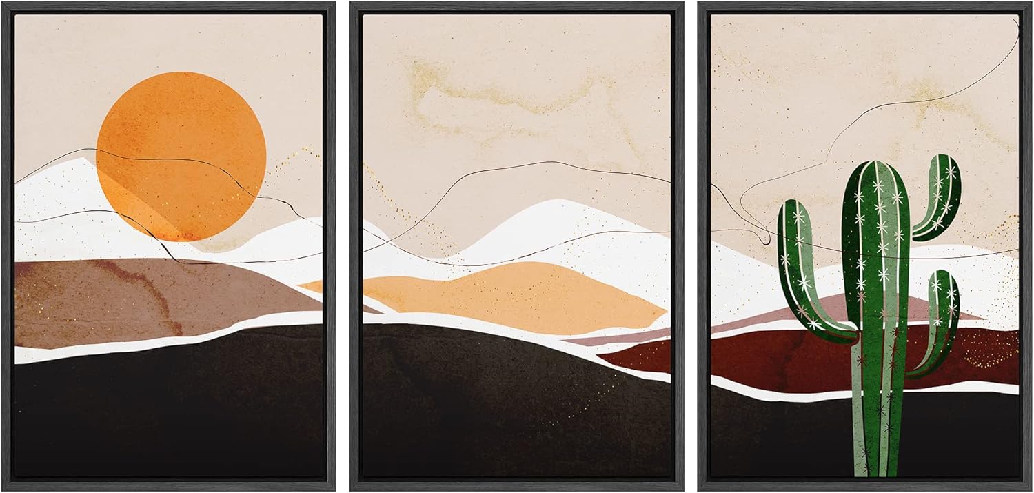 Framed Mid-Century Fabric Wall Art — 24" — 16" x 24" x 3 Panels BLACK