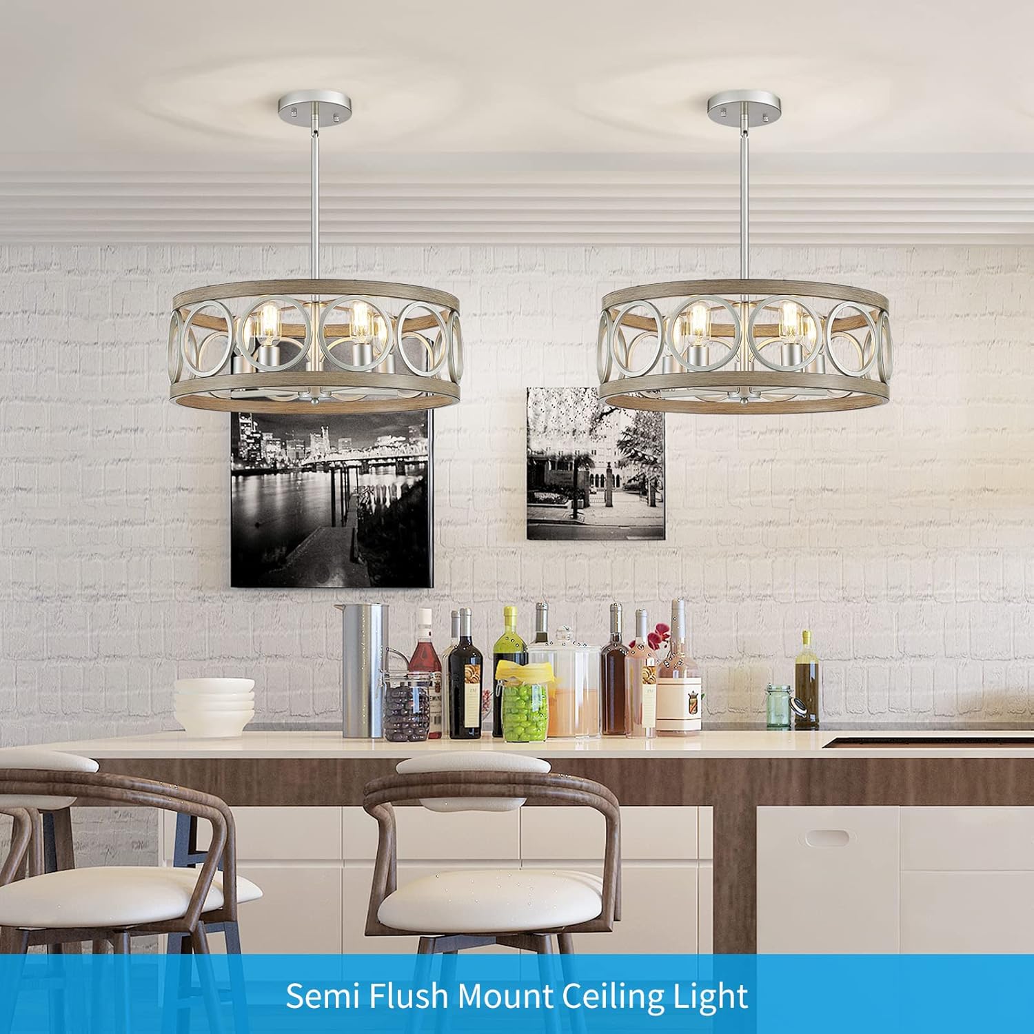 Round Farmhouse Black Chandelier — 5-Light - View 9