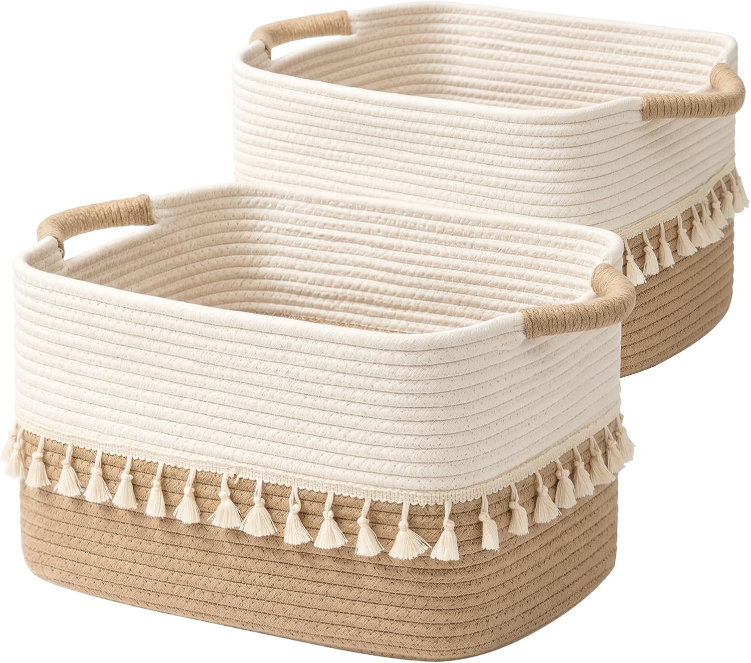Boho Black Vase — Set of 3 — White & Jute