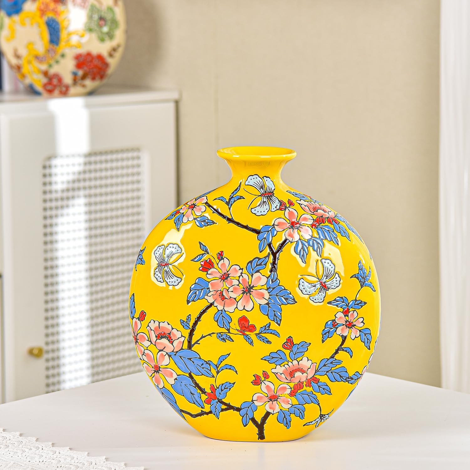 Hand-Carved Beige Decorative Vase - View 4