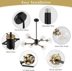 Adjustable Modern Black Chandelier — 6-Light - View 3