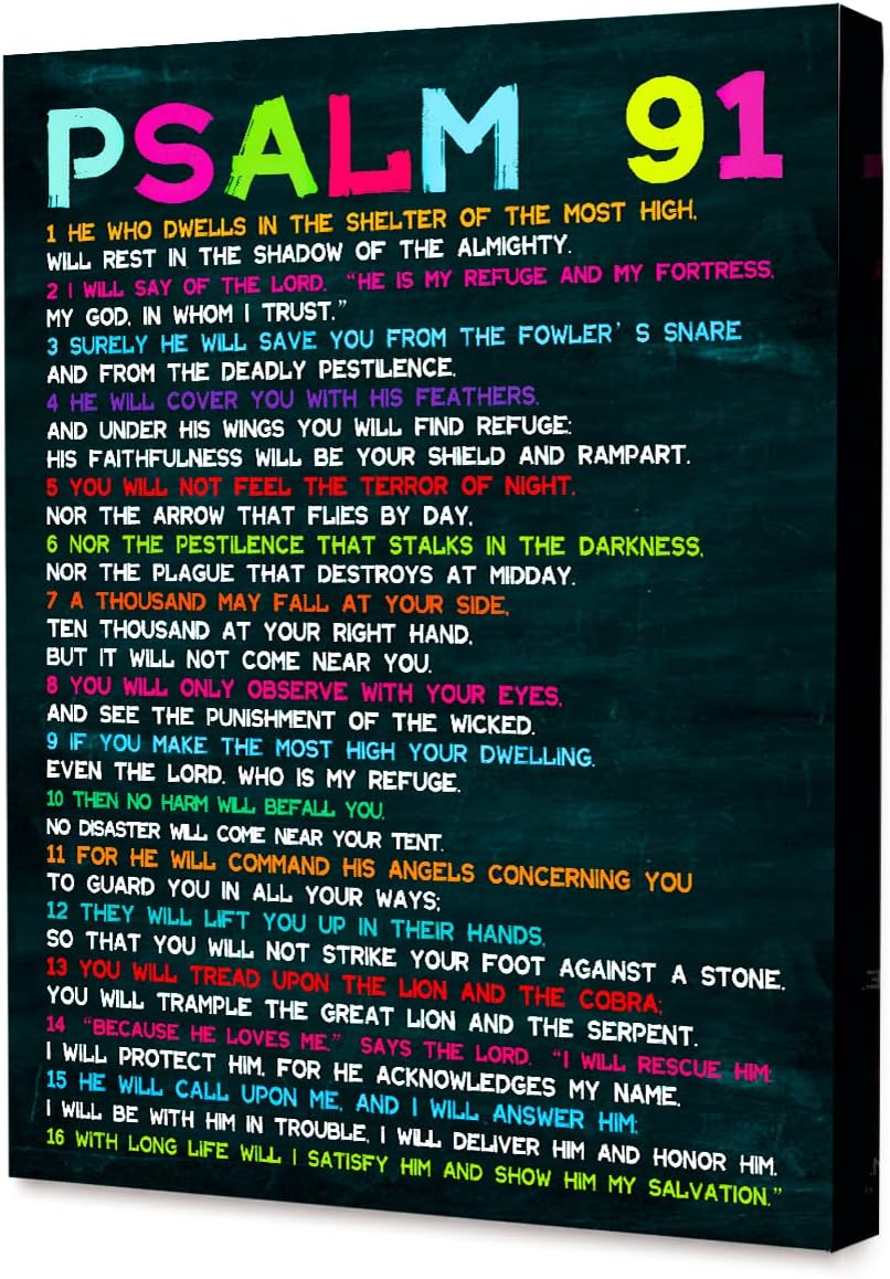 Black Canvas Wall Art — 12" — PSALM 91-black