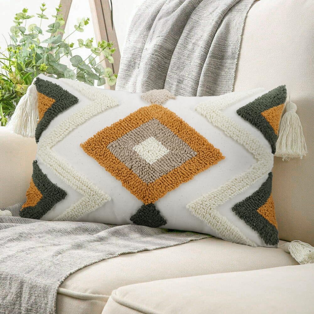 Tufted Boho Blue Throw Pillow Cover — 18" — Brown01