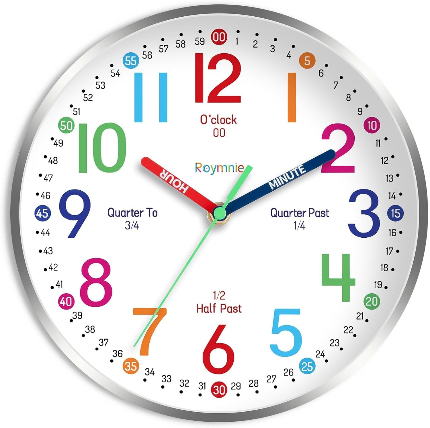 Battery Operated Blue Wall Clock — 8" — Silver