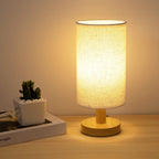 Round Boho Wood Table Lamp — Set of 1 — Cylinder - Set of 1
