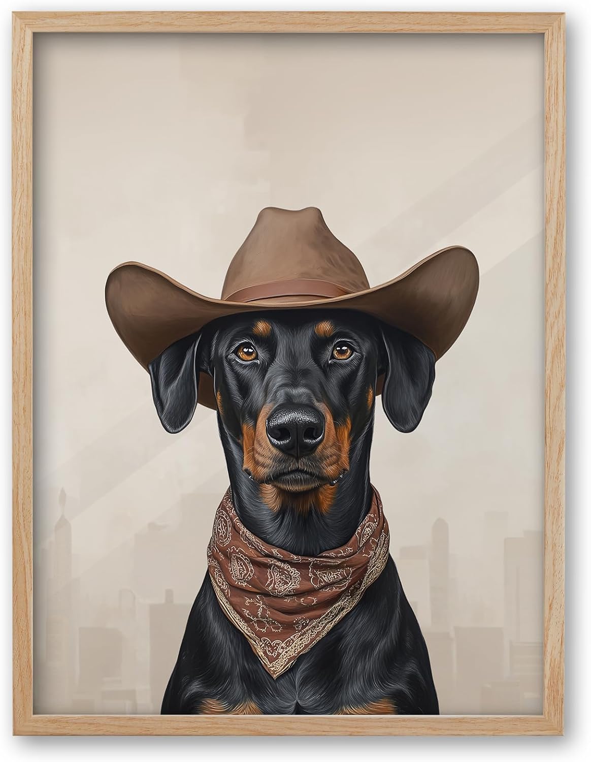 Framed Gold Wall Art — 16" — OAK Framed Doberman Dog